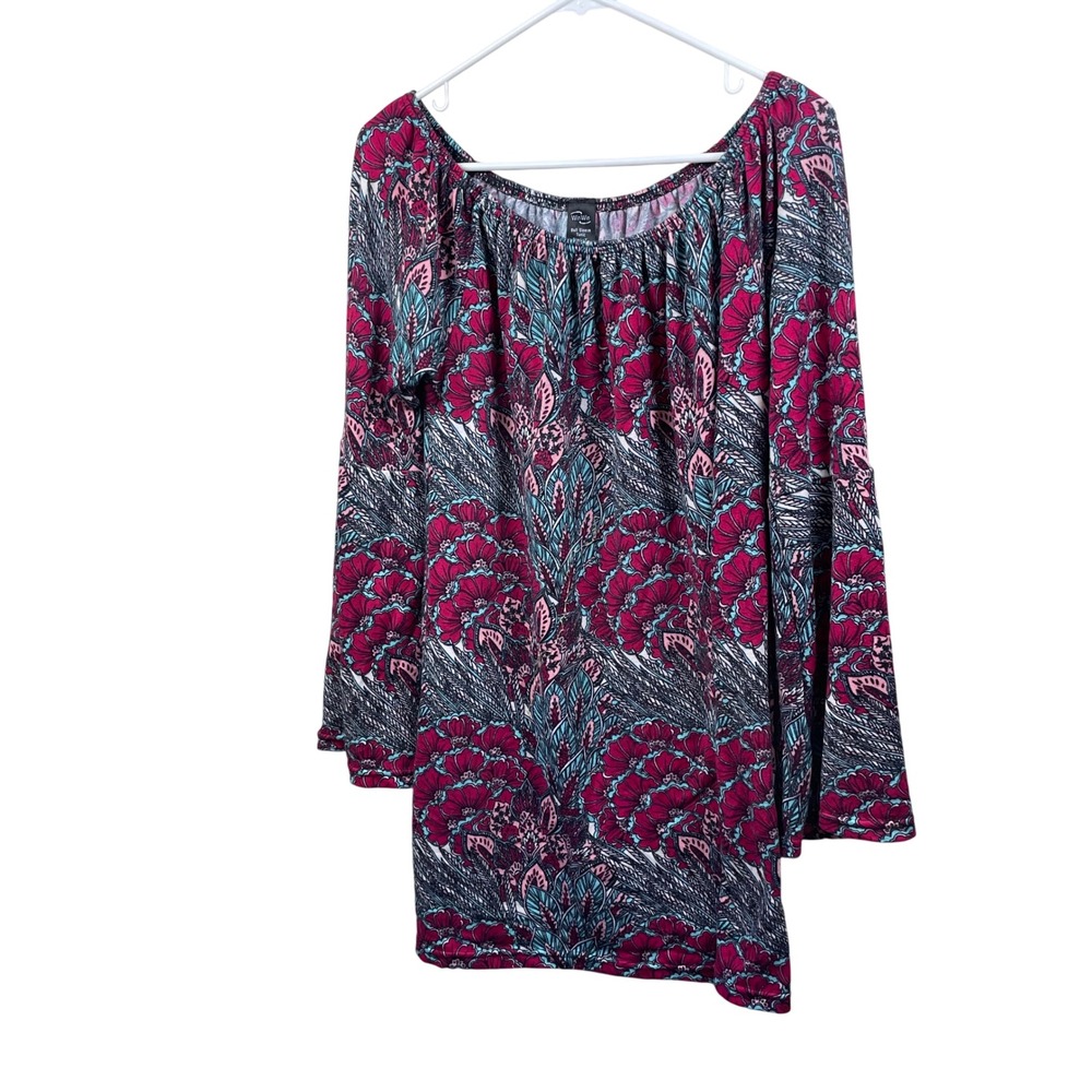 WinWin Bell Sleeve‎ Tunic Top L-XL Floral Print Long Sleeve Blouse